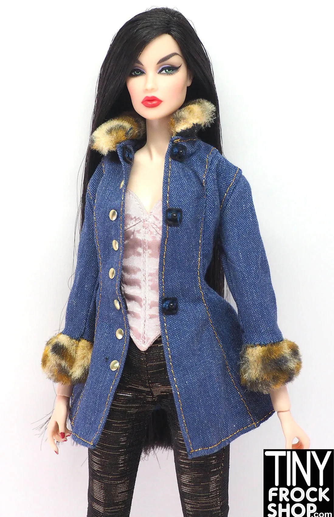 12" Fashion Doll 1996 Fashion Ave Denim Jacket with Fur