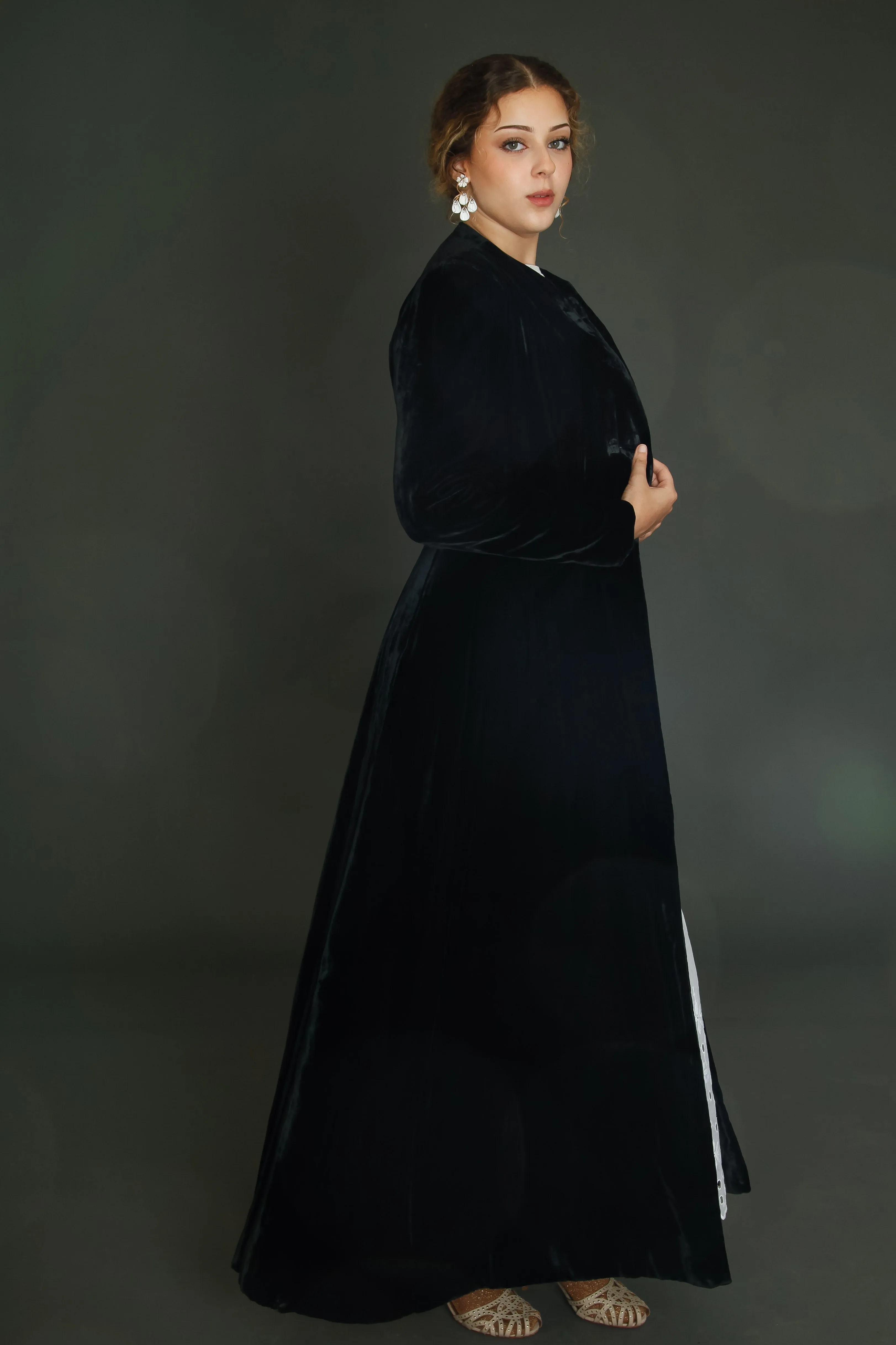 1940 Black Silk Velvet Long Evening Coat