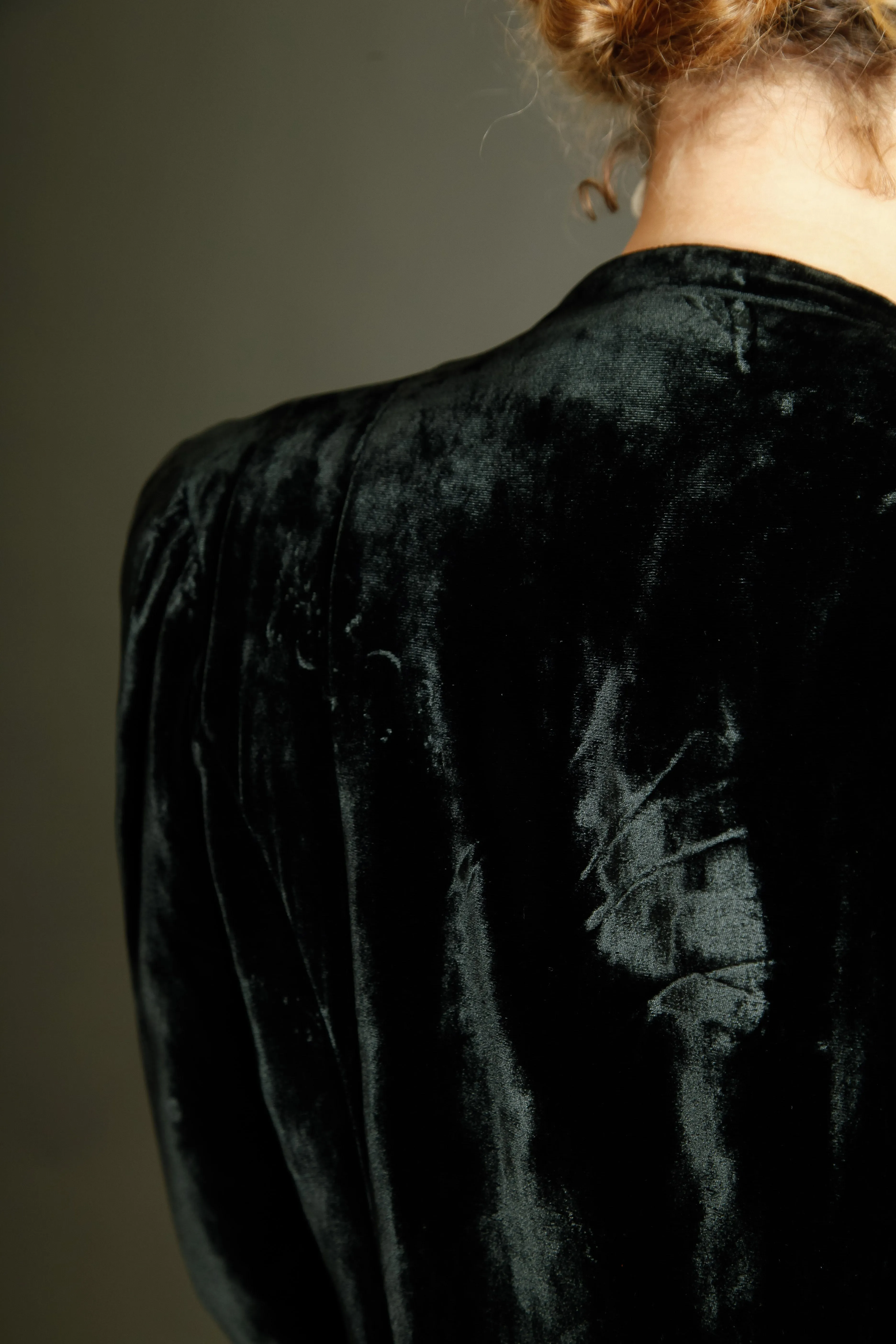 1940 Black Silk Velvet Long Evening Coat