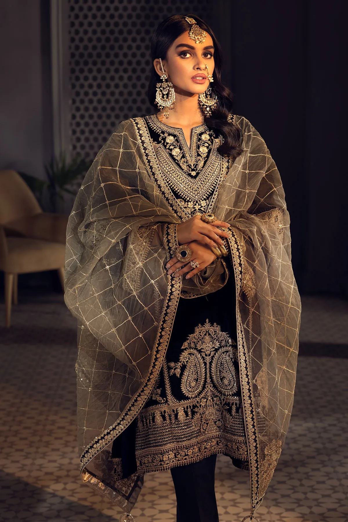3779-CARP EMBROIDERED VELVET UNSTITCHED