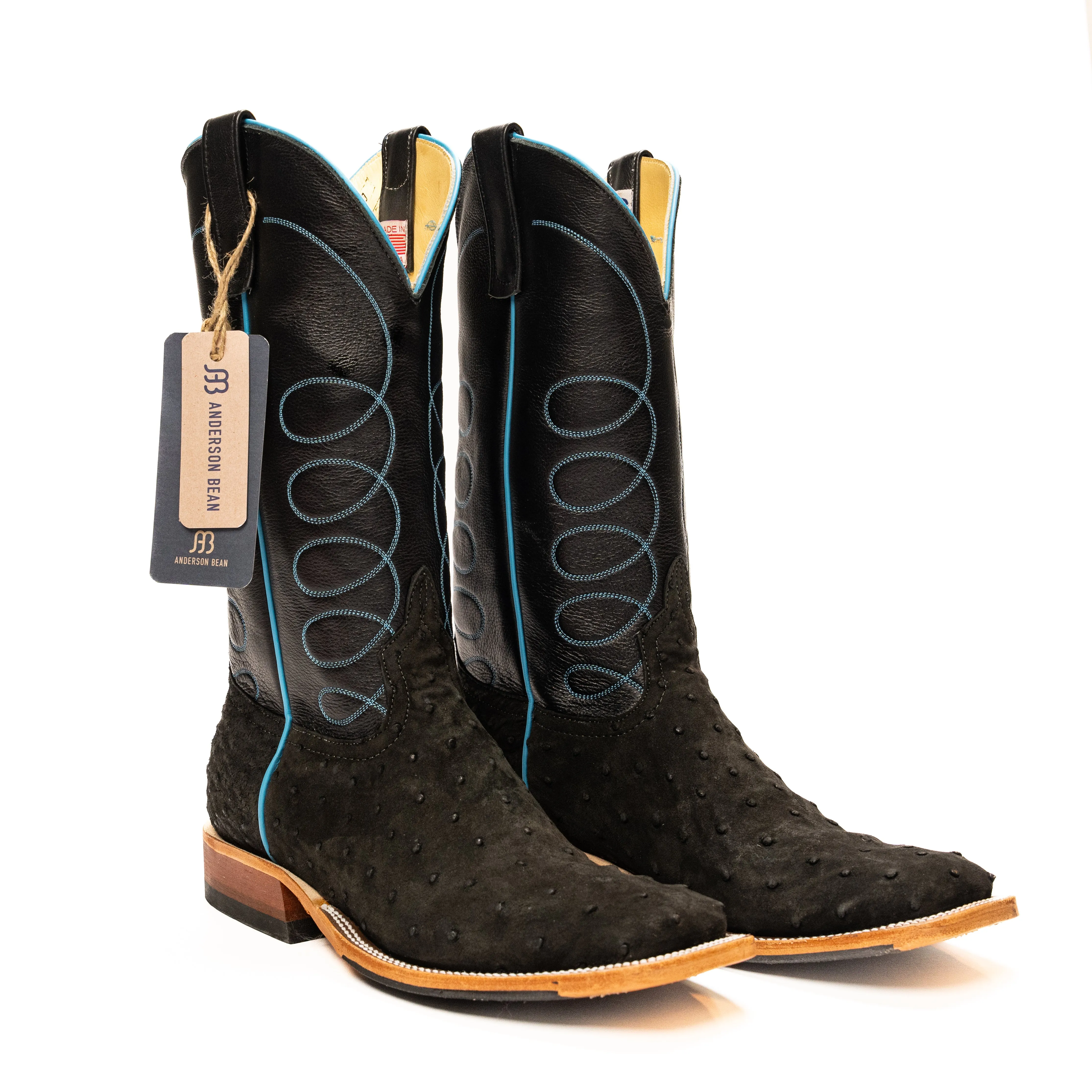 Anderson Bean Black Sueded Ostrich with Black Deercow Top