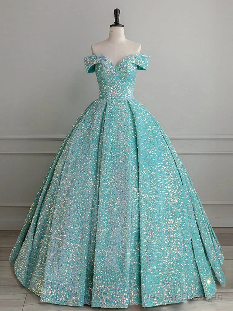Blue Green Velvet Sequin Long Prom Dress, Velvet Formal Dress
