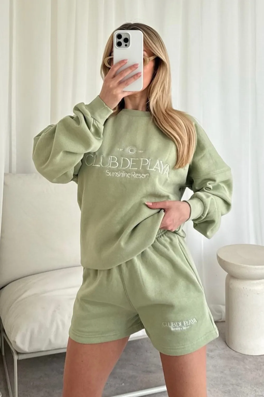 Club de playa sage embroidered sweater shorts loungewear