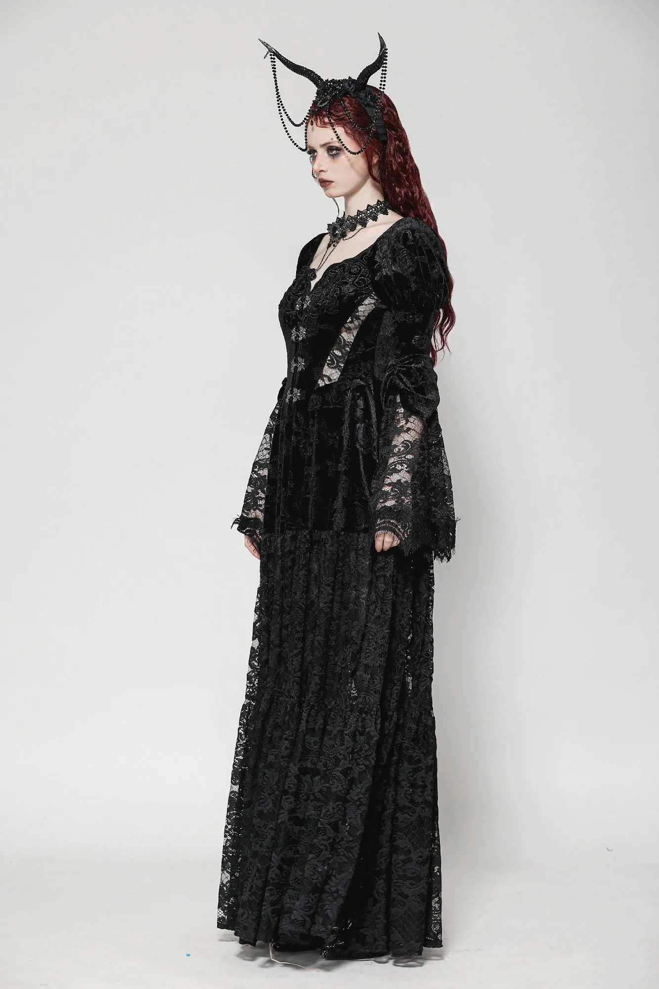 Gothic Embossed Velvet and Lace Long Outwear JW273