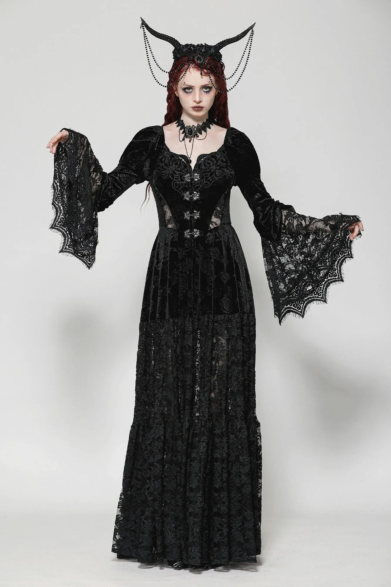 Gothic Embossed Velvet and Lace Long Outwear JW273