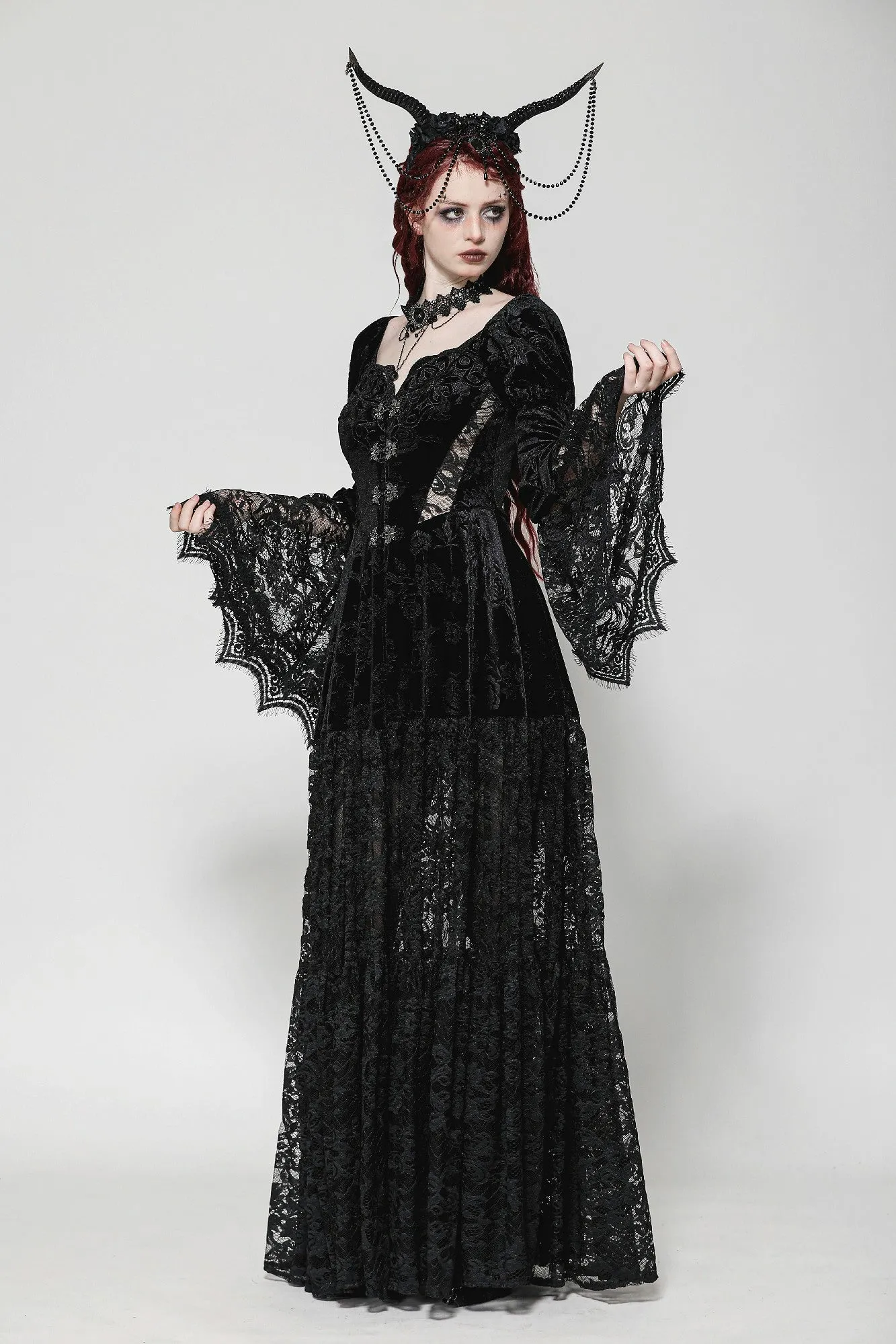 Gothic Embossed Velvet and Lace Long Outwear JW273