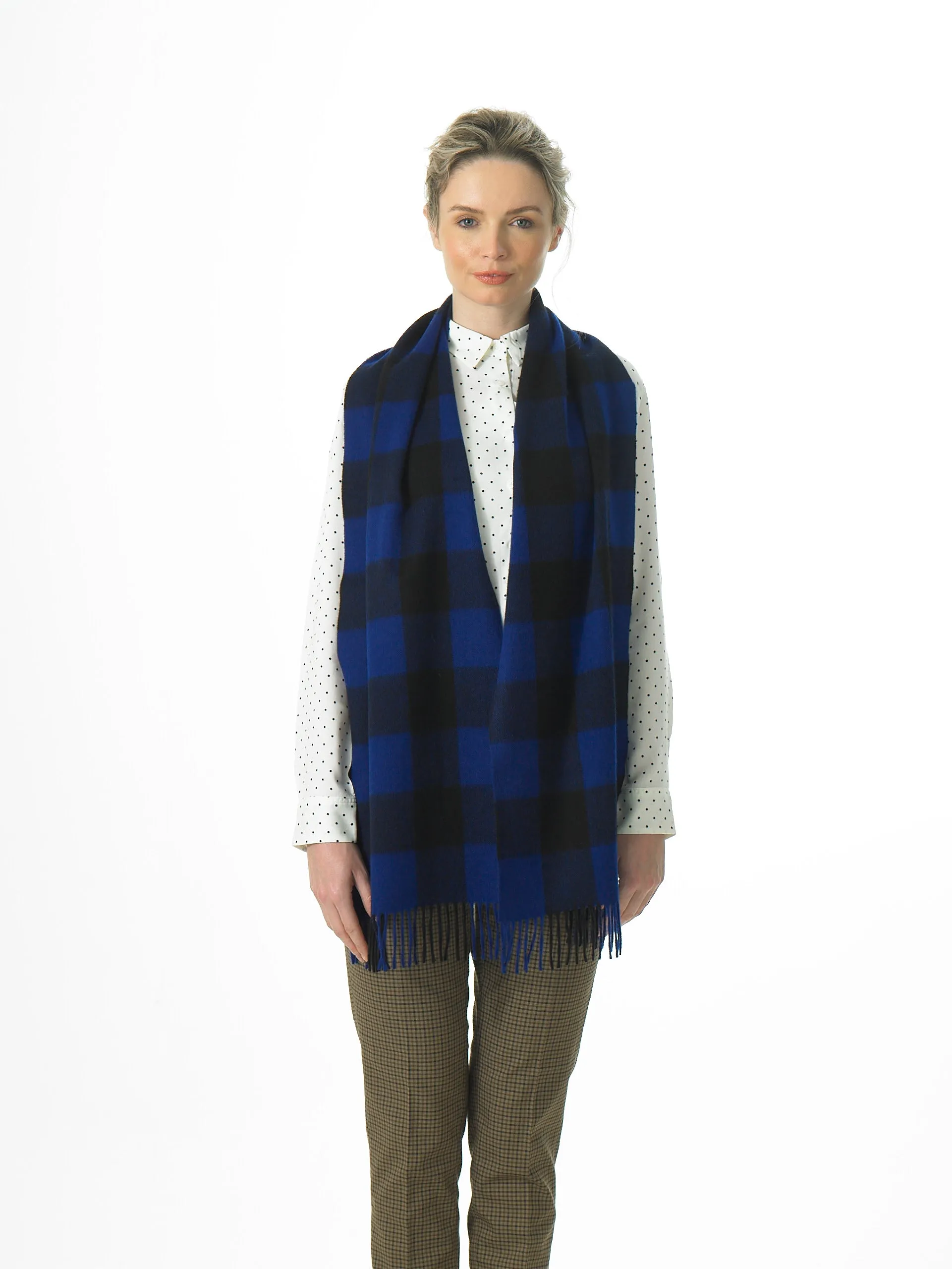 Joshua Ellis - Cabin Check Cashmere Scarf Cobalt