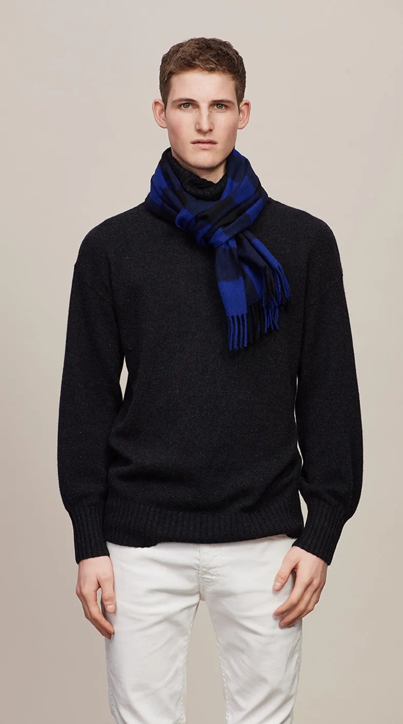 Joshua Ellis - Cabin Check Cashmere Scarf Cobalt