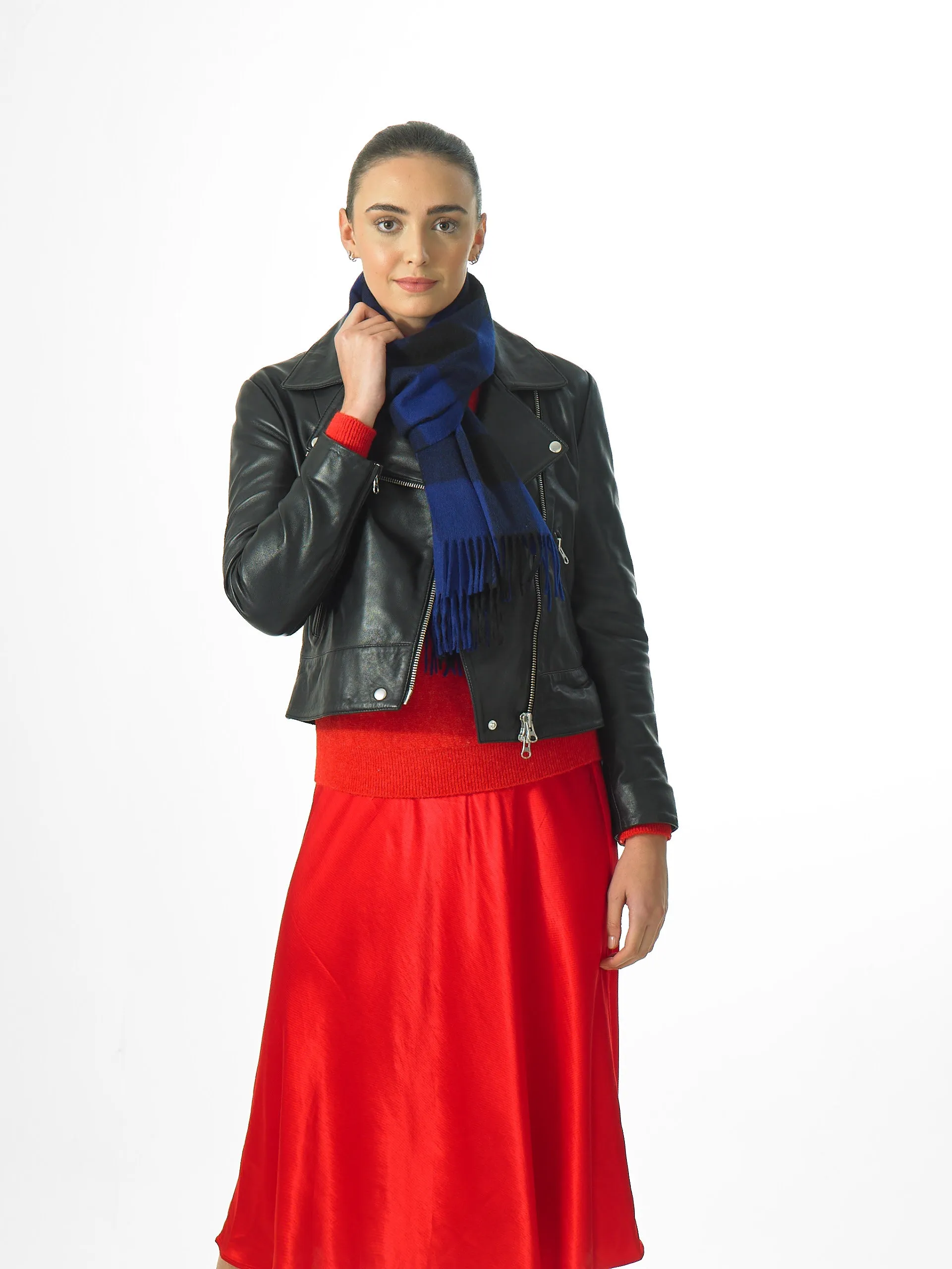 Joshua Ellis - Cabin Check Cashmere Scarf Cobalt