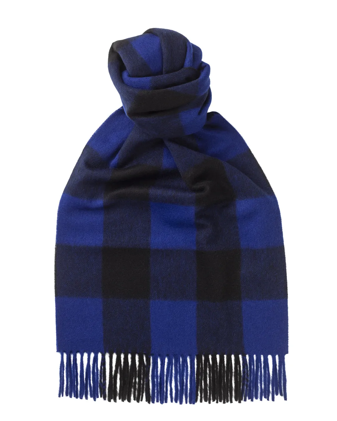 Joshua Ellis - Cabin Check Cashmere Scarf Cobalt
