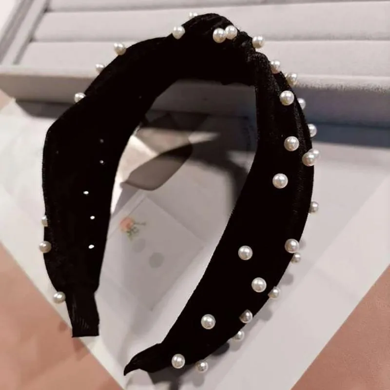 Pearl Bohemian Velvet Knot Hairband
