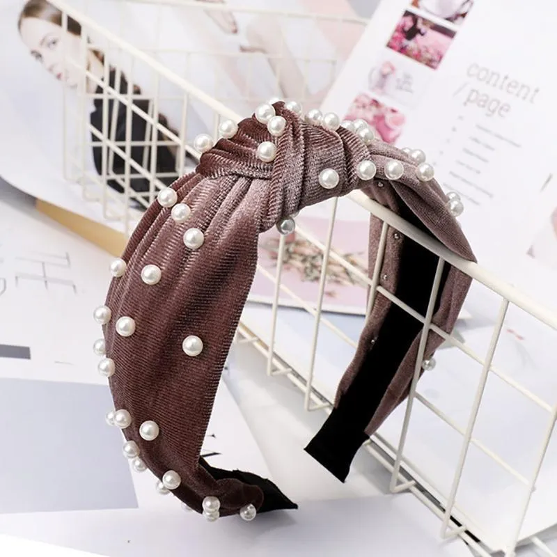 Pearl Bohemian Velvet Knot Hairband