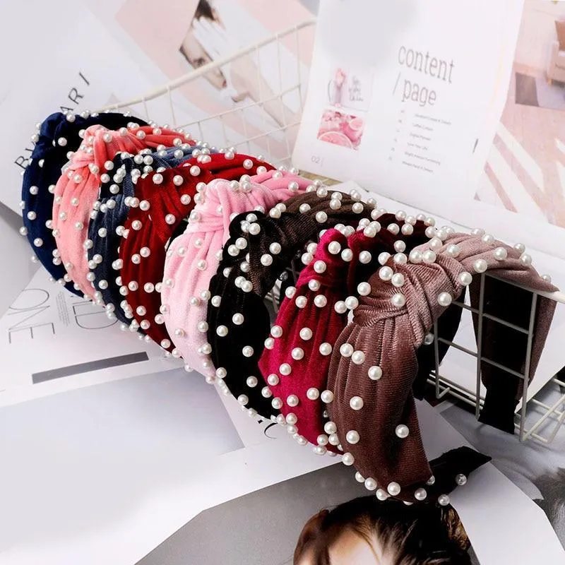 Pearl Bohemian Velvet Knot Hairband