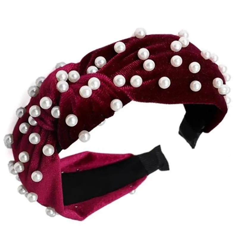 Pearl Bohemian Velvet Knot Hairband