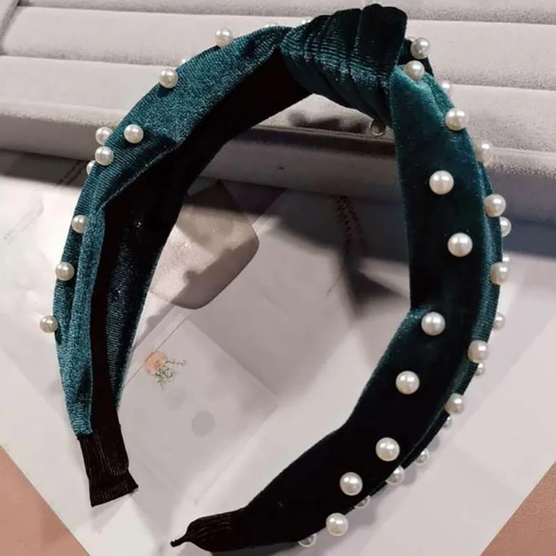 Pearl Bohemian Velvet Knot Hairband