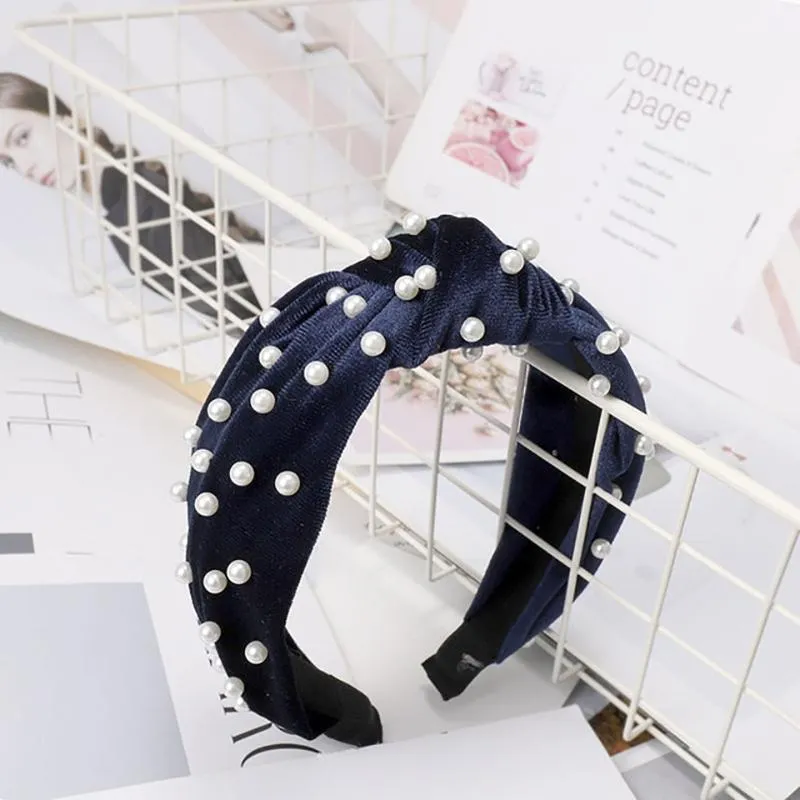 Pearl Bohemian Velvet Knot Hairband