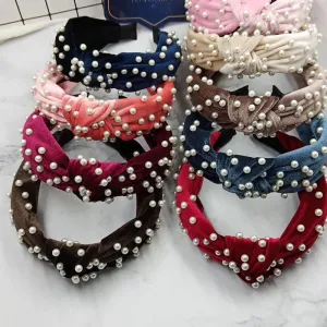 Pearl Bohemian Velvet Knot Hairband