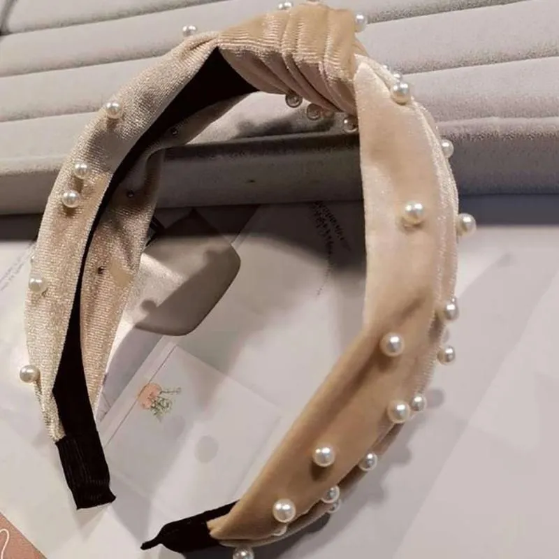 Pearl Bohemian Velvet Knot Hairband